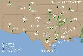 Southern-Central U.S. Airport Delays Map
