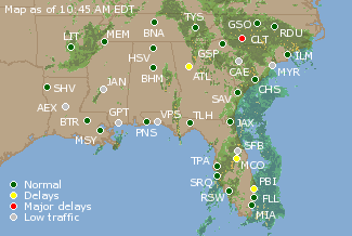 Southeast U.S. Airport Delays Map