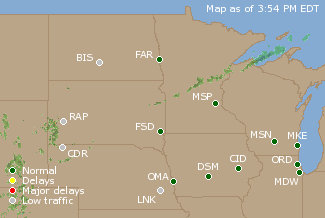 Northern U.S. Airport Delays Map