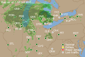 Great Lakes U.S. Airport Delays Map