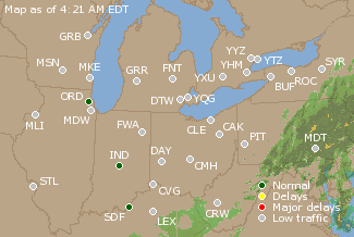 Great Lakes U.S. Airport Delays Map