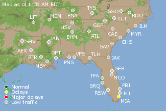 Southeast U.S. Airport Delays Map