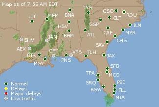 Southeast U.S. Airport Delays Map