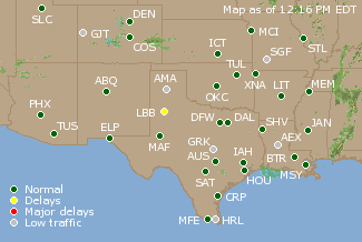 Southern-Central U.S. Airport Delays Map