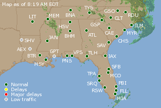 Southeast U.S. Airport Delays Map