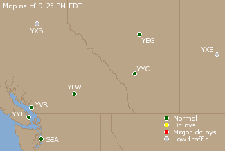 Western Canada Airport Delays Map