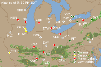 Great Lakes U.S. Airport Delays Map