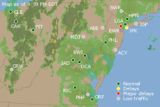 Mid-Atlantic U.S. Airport Delays Map