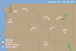 Northwest U.S. Airport Delays Map