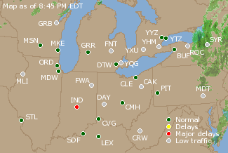 Great Lakes U.S. Airport Delays Map