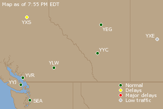 Western Canada Airport Delays Map