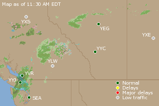 Western Canada Airport Delays Map