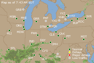 Great Lakes U.S. Airport Delays Map