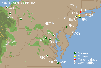 Mid-Atlantic U.S. Airport Delays Map