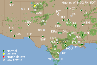 Southern-Central U.S. Airport Delays Map
