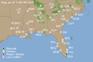 Southeast U.S. Airport Delays Map