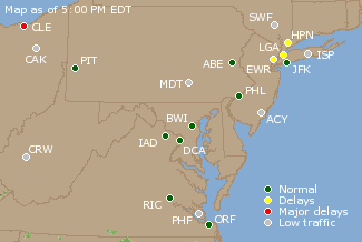 Mid-Atlantic U.S. Airport Delays Map