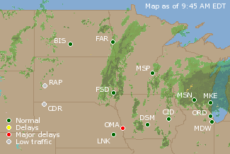 Northern U.S. Airport Delays Map