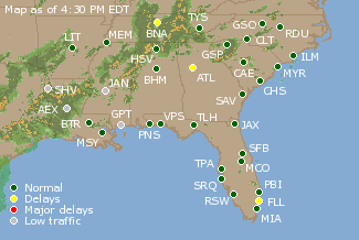 Southeast U.S. Airport Delays Map