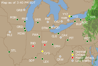Great Lakes U.S. Airport Delays Map