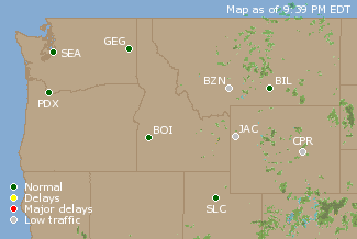 Northwest U.S. Airport Delays Map