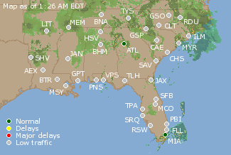 Southeast U.S. Airport Delays Map