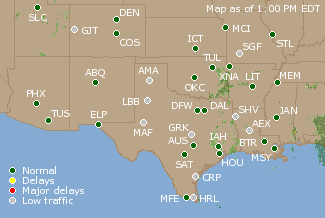 Southern-Central U.S. Airport Delays Map