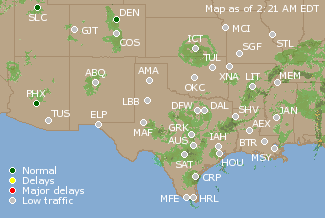 Southern-Central U.S. Airport Delays Map