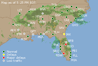 Southeast U.S. Airport Delays Map