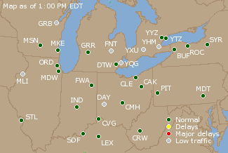 Great Lakes U.S. Airport Delays Map