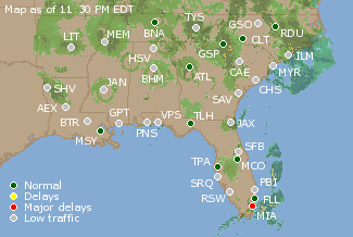 Southeast U.S. Airport Delays Map