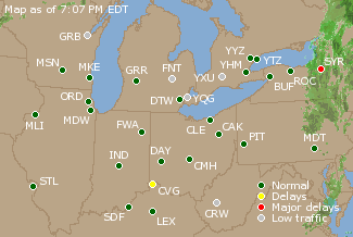 Great Lakes U.S. Airport Delays Map