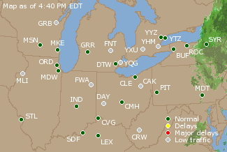 Great Lakes U.S. Airport Delays Map
