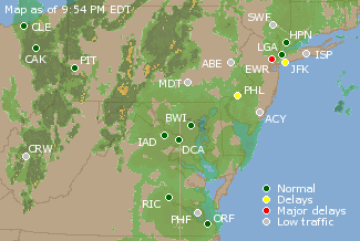 Mid-Atlantic U.S. Airport Delays Map