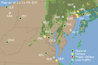 Mid-Atlantic U.S. Airport Delays Map