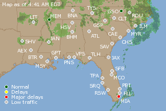Southeast U.S. Airport Delays Map