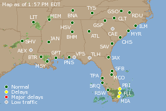 Southeast U.S. Airport Delays Map