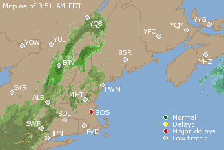 Eastern Canada Airport Delays Map