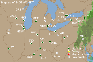 Great Lakes U.S. Airport Delays Map