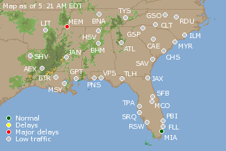Southeast U.S. Airport Delays Map