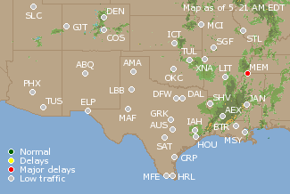 Southern-Central U.S. Airport Delays Map