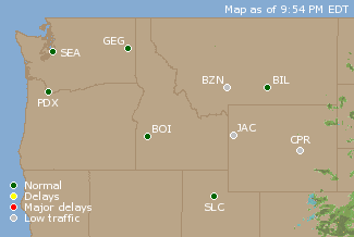 Northwest U.S. Airport Delays Map