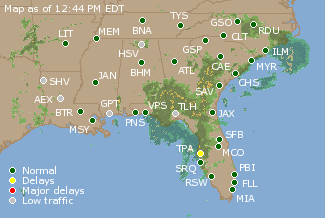 Southeast U.S. Airport Delays Map