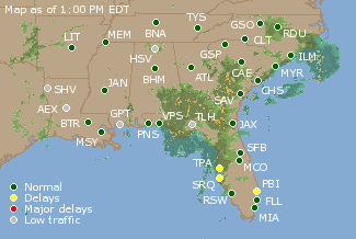 Southeast U.S. Airport Delays Map