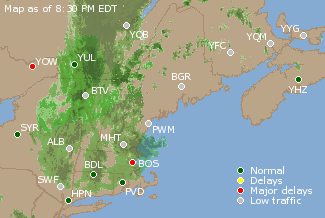Eastern Canada Airport Delays Map