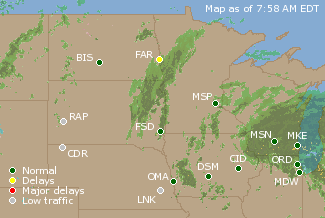Northern U.S. Airport Delays Map