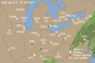 Great Lakes U.S. Airport Delays Map