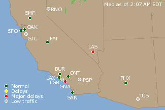 Southwest U.S. Airport Delays Map
