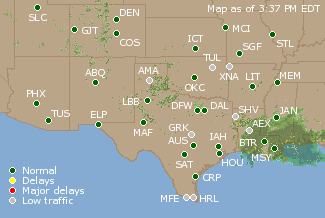 Southern-Central U.S. Airport Delays Map