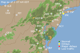 Mid-Atlantic U.S. Airport Delays Map